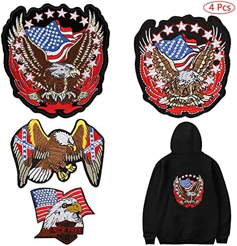 American Flag Bald Eagle Iron on Patches Cool Embroidered Applique Sew on Patches Cool Biker Motorcycle Vest Jackets Backpack Patches