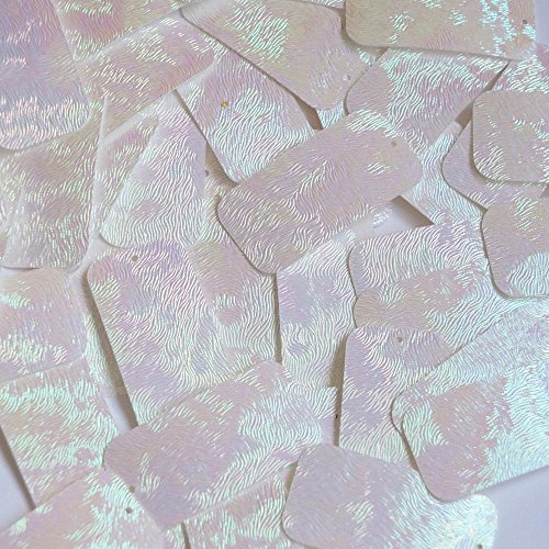 Sequin Long Rectangle 1.5 inch White Iris Rainbow Swirl Texture Couture Paillettes. Made in USA. Loose sequins for embroidery, bridal, applique, arts, crafts, and embellishment.