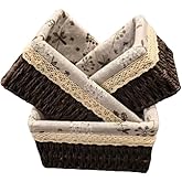 Ageminglife Wicker Woven Baskets With Liner, 3Packs Small Square Decorative Shelf Basket For Home Storage And Organizing (coffee)