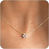 Myfresty 925 Sterling Silver Necklace for Women - Crystal Flower Pendant with 18K Gold Plated Chain for Girls Dainty Cubic Zirconia Necklaces Trendy Jewelry Gifts for Her Valentines Birthday