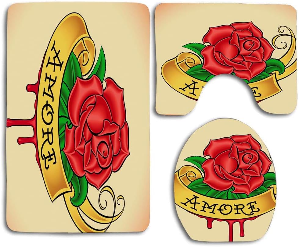 NEWcoco 3PCS Toilet Carpet Mats Seat Cushion Cover Doormat Tartan Check Print Effect in Pink and Colours of The Rainbow Flag. Gay. LBGT.