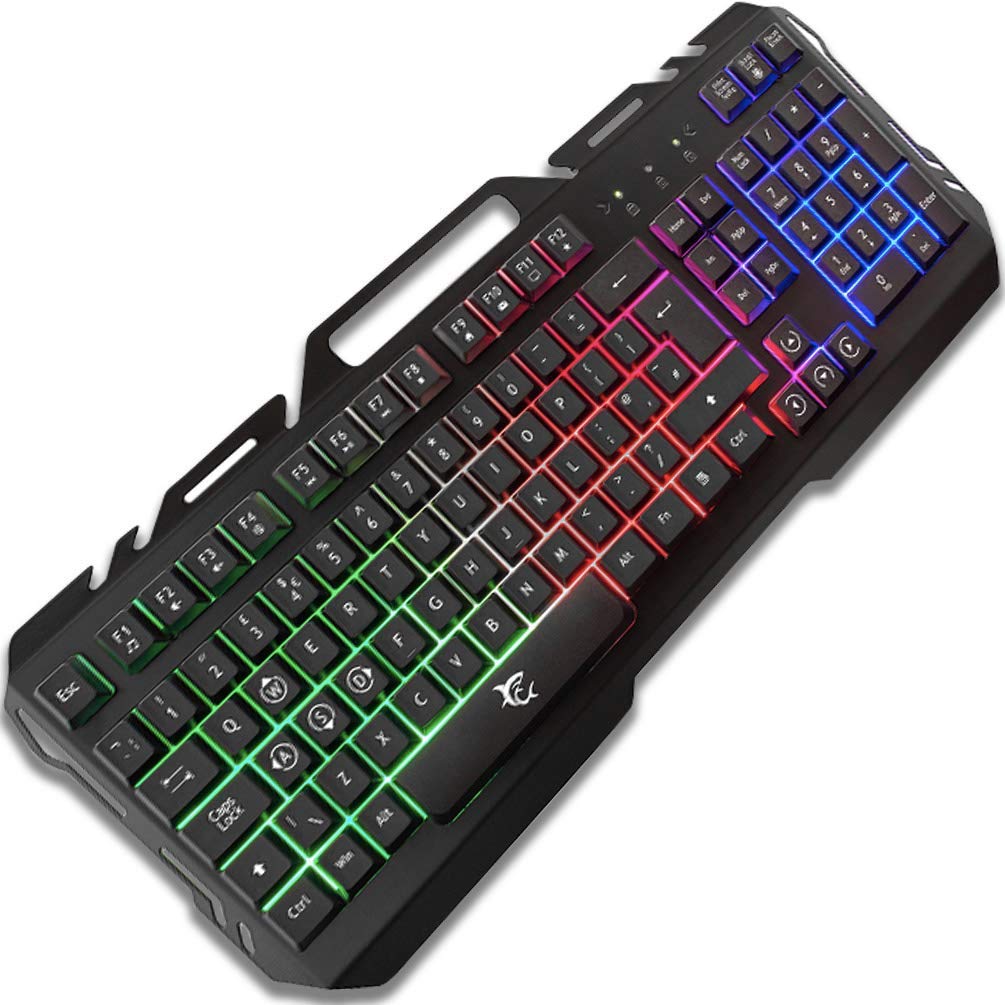 White Shark GK-1923 Gladiator-2 Gaming Keyboard - UK Layout, LED RGB Backlit, Metal Framed With Phone Holder, Silent Non-Conflict Membrane Keys for PC, PS4, Xbox