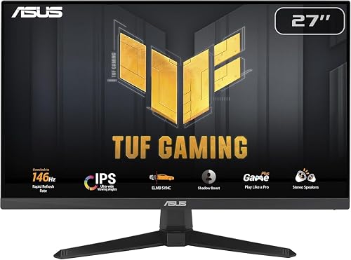 ASUS TUF Gaming VG279QE5A Gaming Monitor – 27-inch, Full HD(1920x1080), Overclock to 146Hz(Above 144Hz), IPS, ELMB Sync, 1ms MPRT, Stereo speaker, Variable Overdrive, DisplayWidget Center