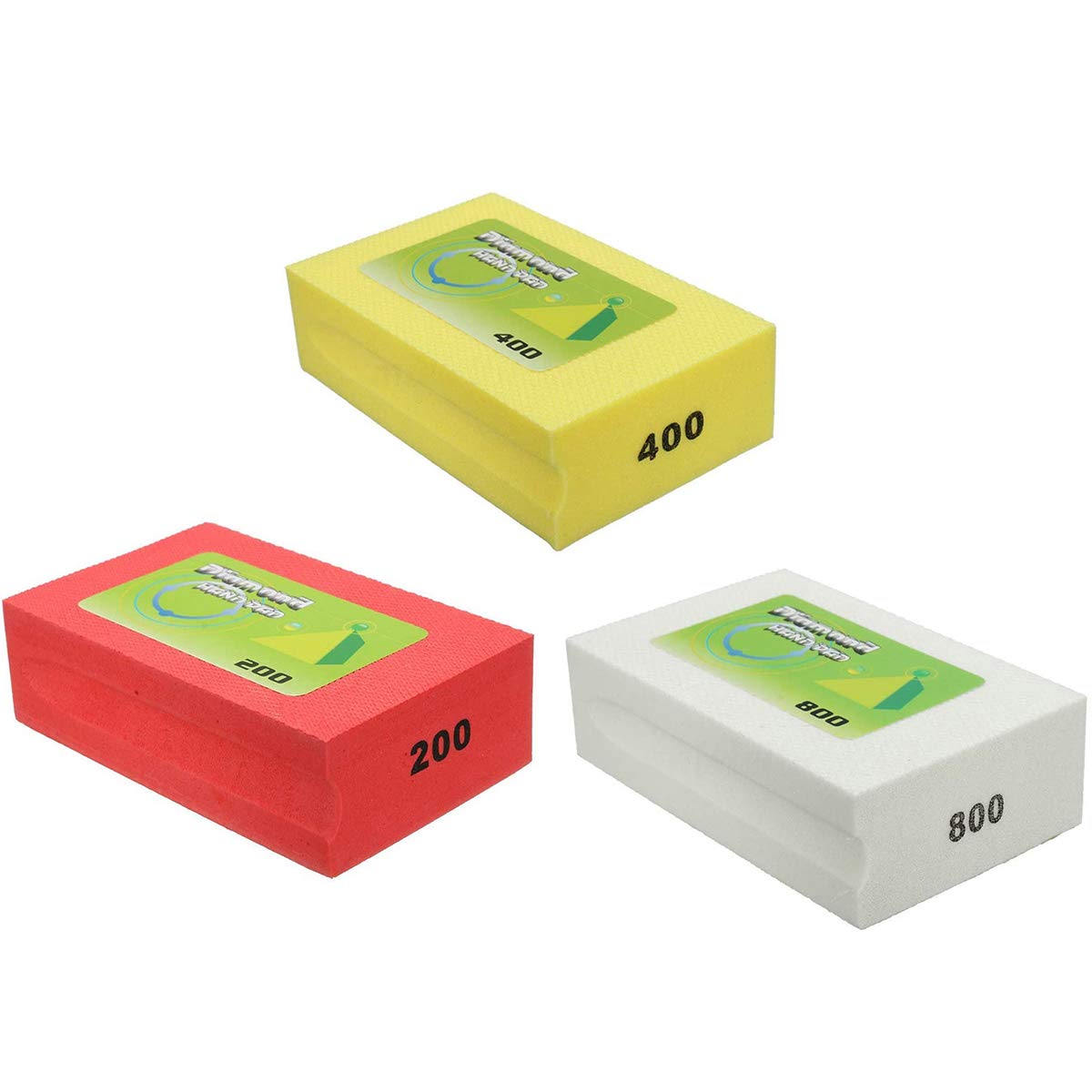 Boxonly 3 PCS Sanding Blocks 200 Grits+400 Grits+800 Grits Polishing Grinding Block Diamond Polishing Hand Pads Block for Granite Marble Glass Grinding