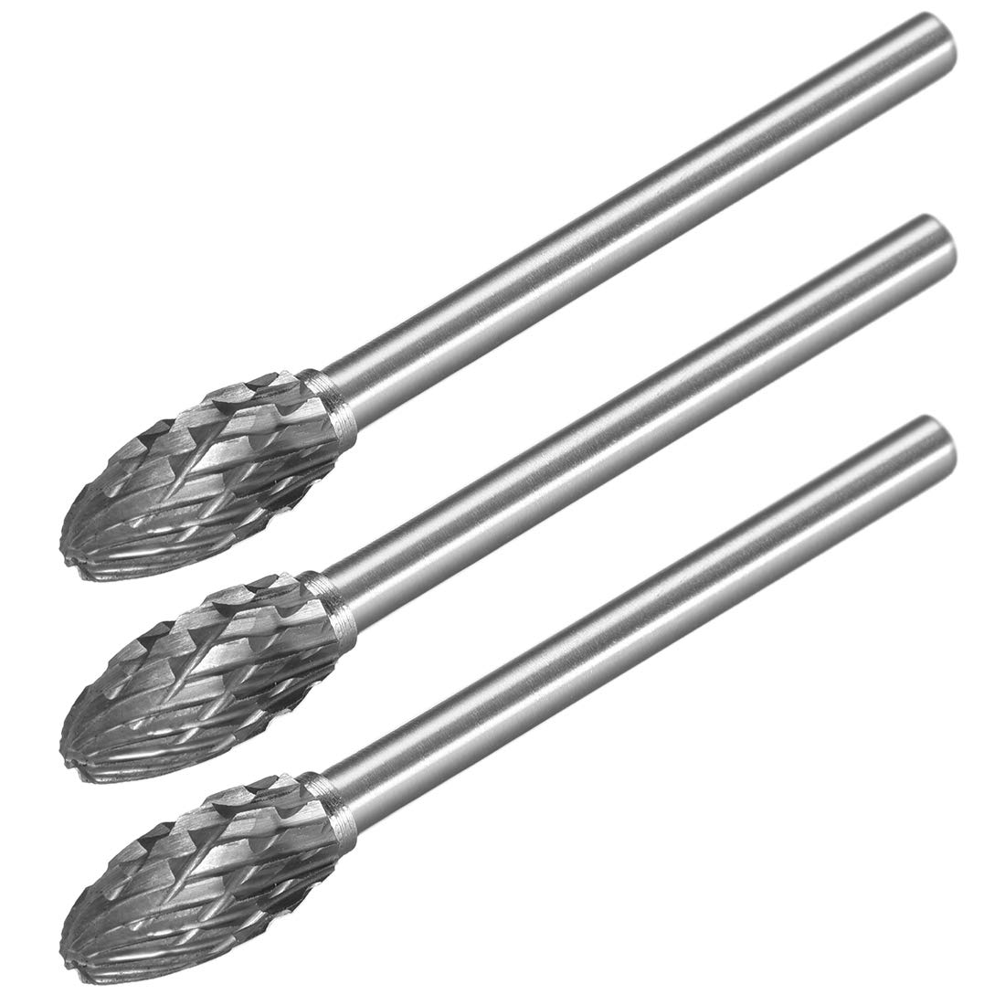 uxcell Tungsten Carbide Rotary Files 1/8" Shank, Double Cut Flame Shape Rotary Burrs Tool 6mm Dia, for Die Grinder Drill Bit Wood Soft Metal Carving Polishing Model Engineering, 3pcs