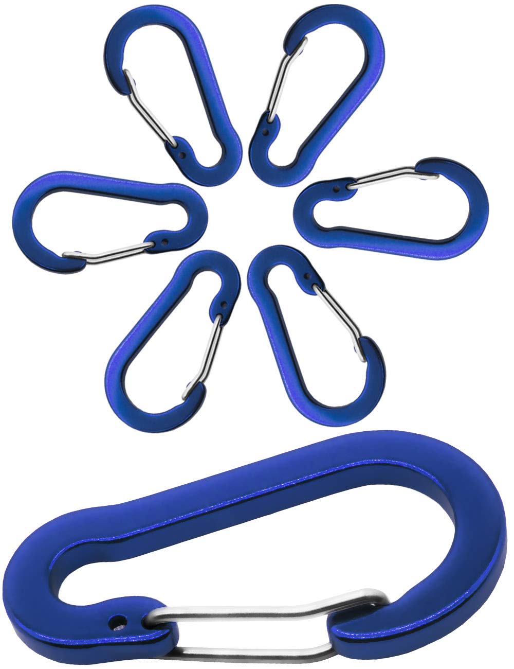Outdoor Saxx® 6 x Aluminium Carabiners, Clip Carabiners, Material Carabiners, 5 cm, Pack of 6, Blue