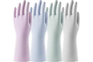 YEEKISUS Rubber Cleaning Dishwashing Gloves 4 Pairs Reusable Kitchen Glove for Washing Dishes & Household Bathroom Cleaning Dish Gloves with Flock Lining Anti-Slip Grip Waterproof Thick Long-lasting Colorful M