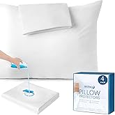 18"x18" Waterproof Pillow Covers Set of 4 for Square Throw Pillow 18x18 Inch, White Zippered Pillow Protector, Feather Proof Pillow Case Protector(Only Covers)