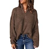 Dokotoo Womens Sweaters Long Sleeve 1/4 Zip Pullover Polo V Neck Dressy Casual Tops