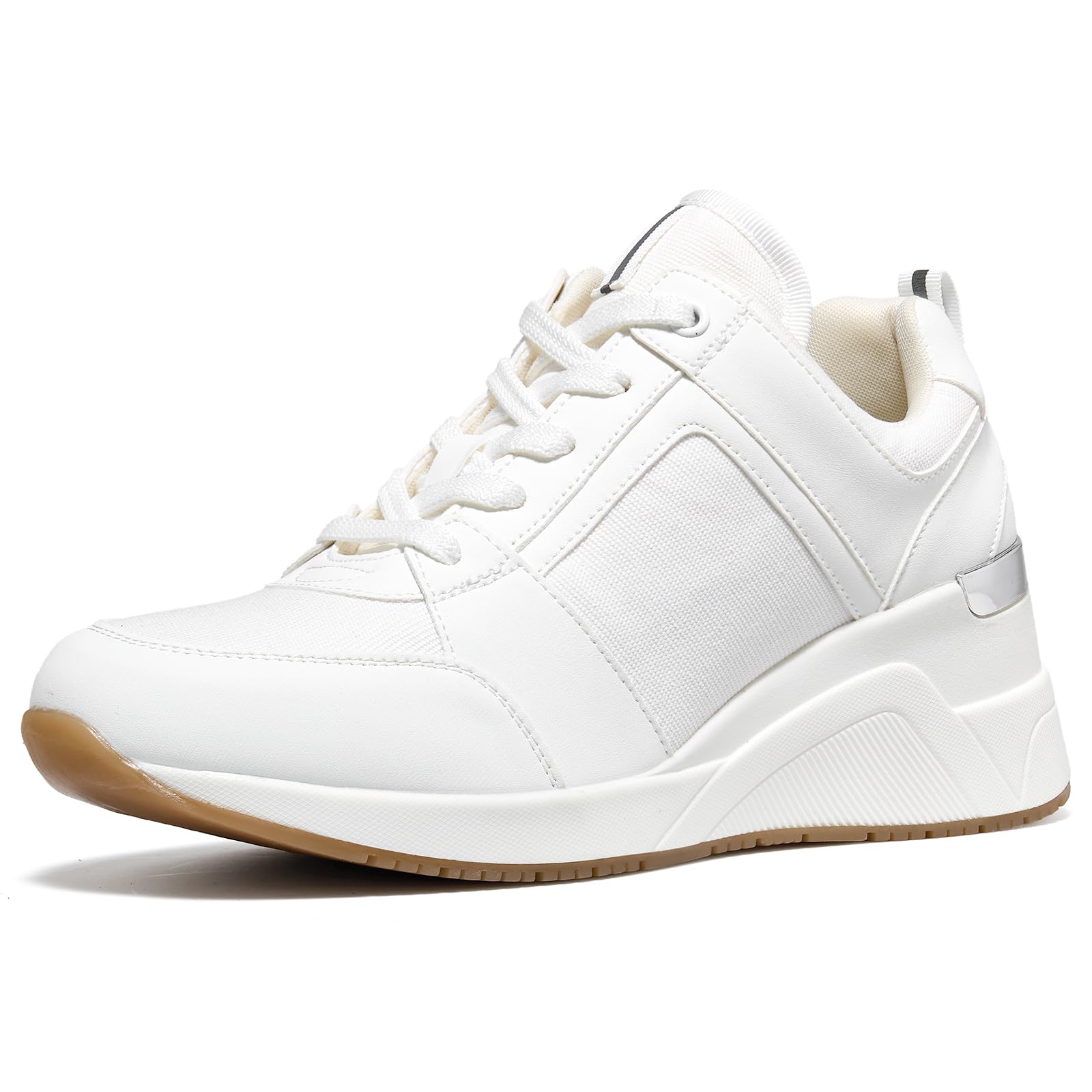 Photo 1 of Cestfini High Heel Wedge Sneakers for Women Dressy Hidden Wedge Tennis Shoes Lightweight Fashion Heeled Sneakers Lace Up Women White PGYDX06W-174-RT-ALLWHITE-8