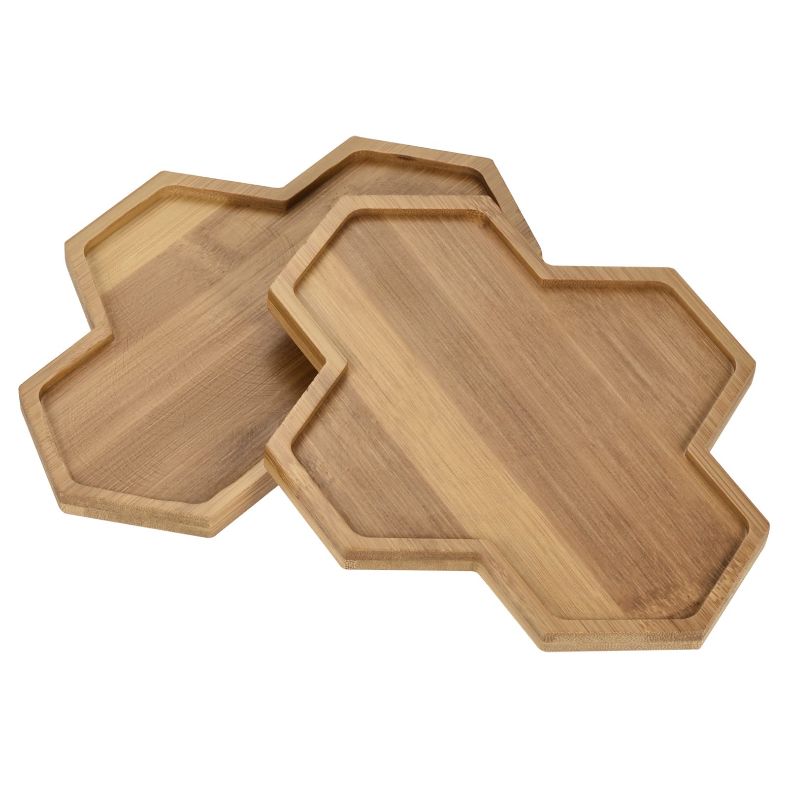 PATIKIL Plant Pot Saucer, 2 Pack 19x14.5cm Bamboo Polygonal Flower Drip Tray for Indoors