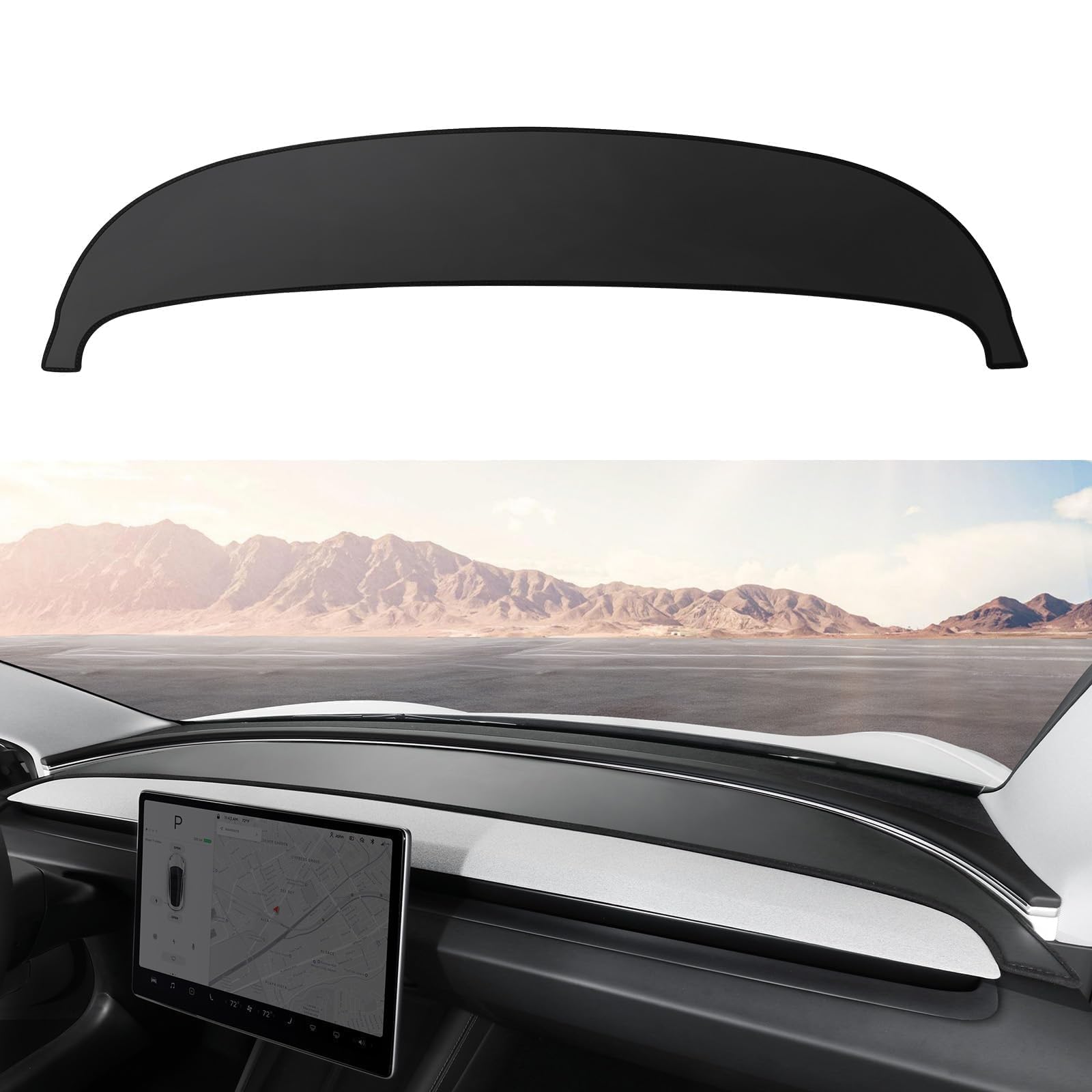Photo 1 of BASENOR Tesla Model 3 Highland Dashboard Cover Anti-Glare Leather Dashboard Pad Sun Protection Dash Mat for 2024 2025 Tesla Model 3 Decorative Interior Accessories Black