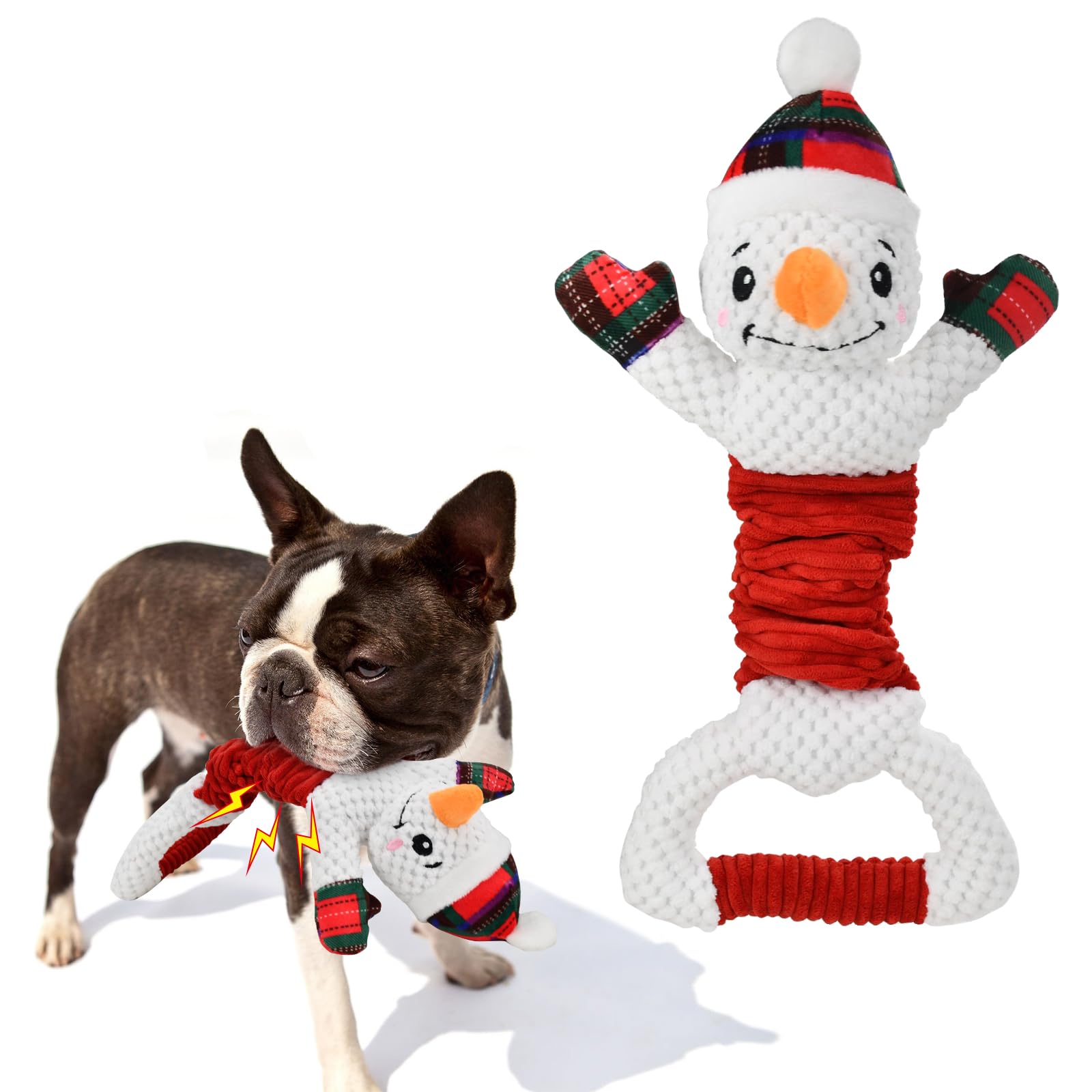 Vehomy Christmas Dog Squeaky Toy Christmas Dog Snwoman Plush Toy Xmas Pet Dog Puppy Reindeer Tug of War Toy Interactive Dog Toy Snowman