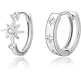 DAILY VIBES Small Star Gold Huggie Earrings for Women 925 Sterling Silver Post Dainty 14K Gold Plated Mini Cubic Zirconia Cartilage Hoop Earrings for Women