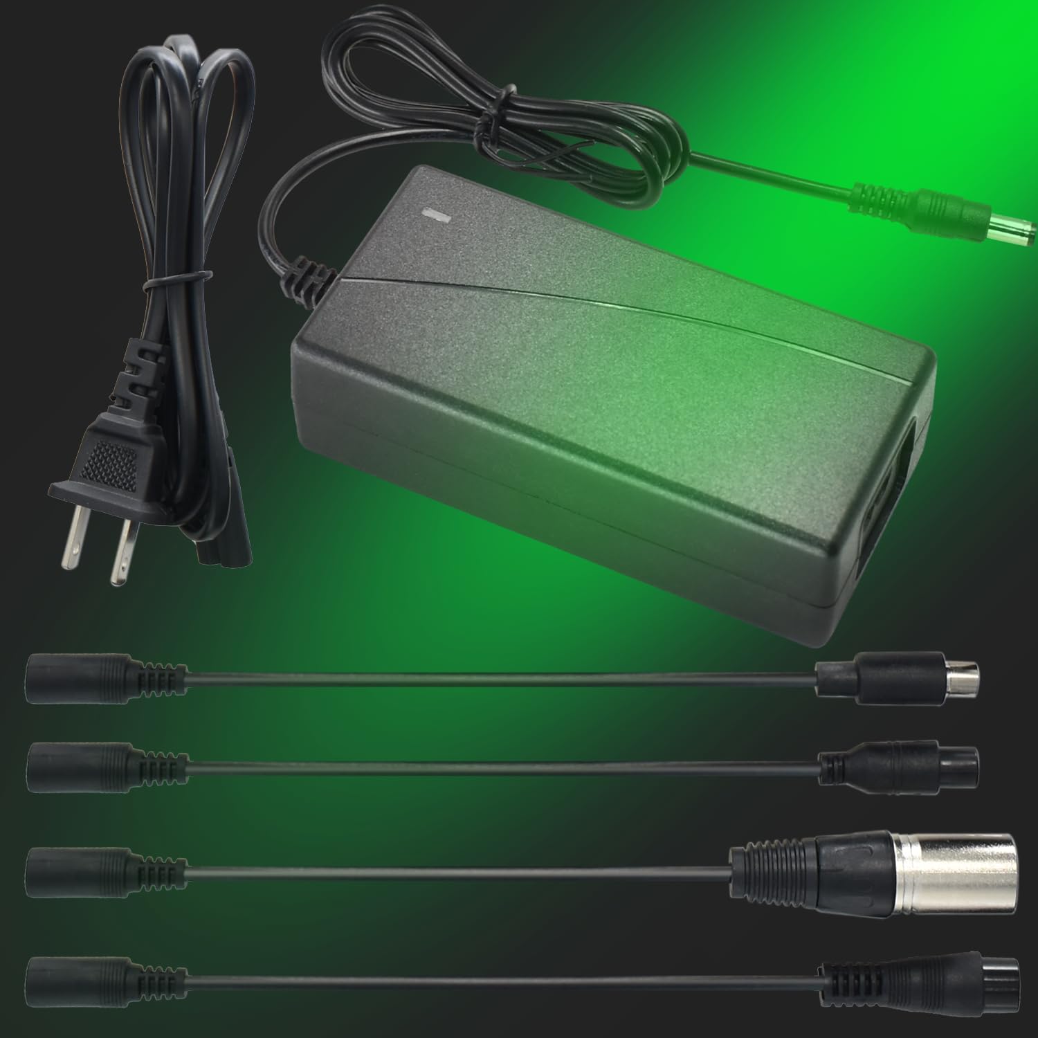 42V 2A Scoter Charger 5 Plugs for 36V Lithium Battery Pack DC 5.5 * 2.1 with 8mm 3 Prong/12mm 3 Prong Connector/8mm RCA/ 3-Pin Male XLR Connector,Universal 5 in 1 Charger Power Adapter