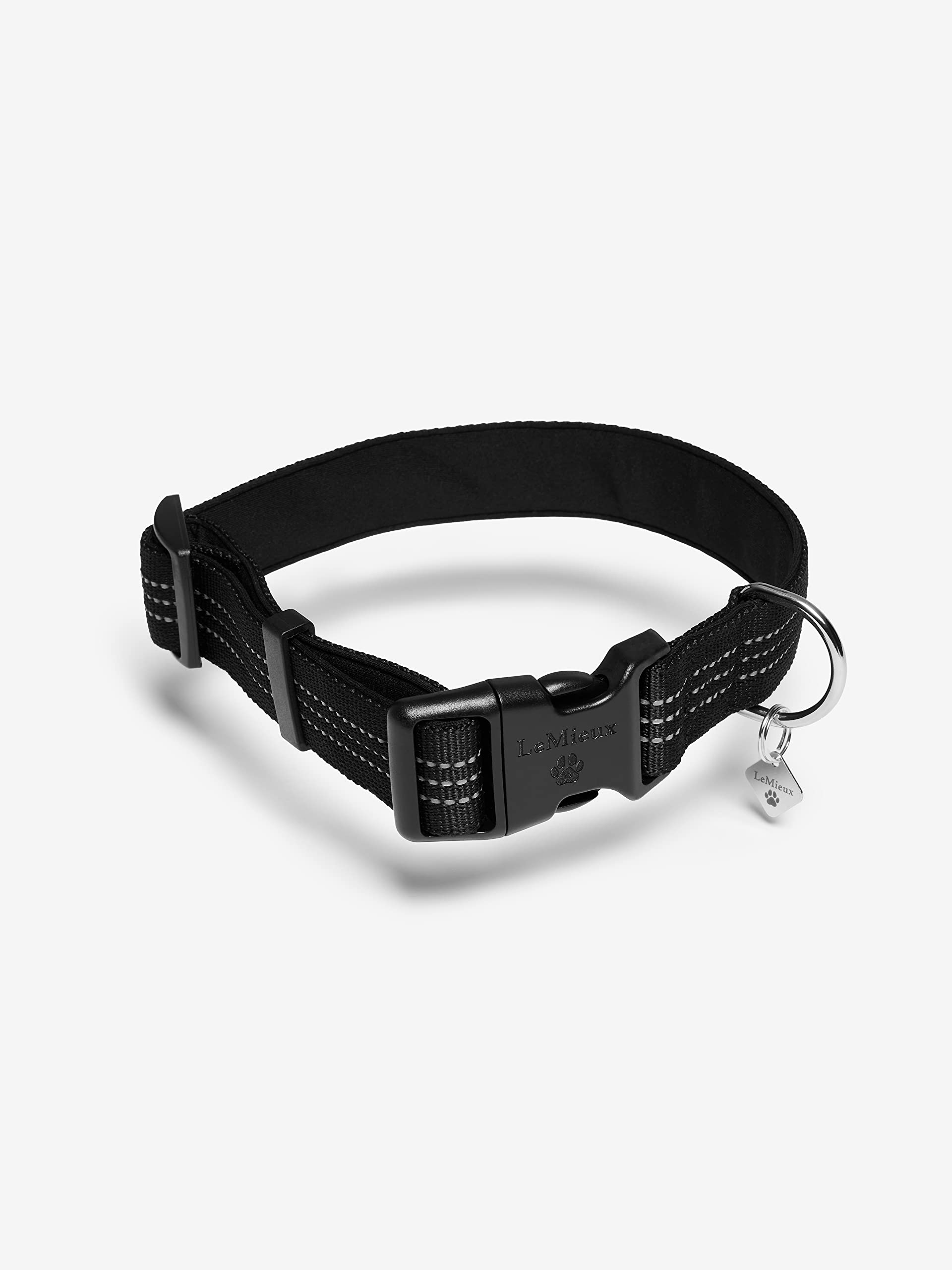 LeMieux Henley Webbing Dog Collar in Black - Outdoor Pet Everyday Walking Neckband - Super Adjustable for Flexible Fit with Reflective Trim - Large