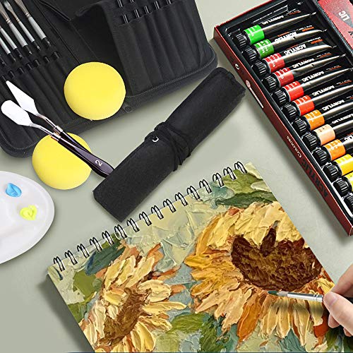 Acrylic Paint Brush Set,60 Piece Professional Painting Set,Includes 24 Acrylic Paints,30 Pcs Paint Brushes with Case,2 Paint Knife,2 Sponge,1 Palette for Oil,for Artists,Students,Beginner