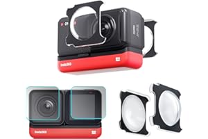 iEago RC Sticky Lens Guards + Screen Protector for Insta360 ONE RS / Insta360 ONE R, 2 Set Twin Screen Protector Tempered Glass Film Lens Cover Accessories