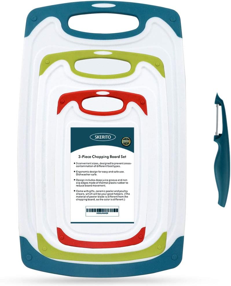 SKERITO Chopping Board Set, BPA Free Plastic Kitchen Cutting Boards with Non-Slip Feet and Deep Drip Juice Groove
