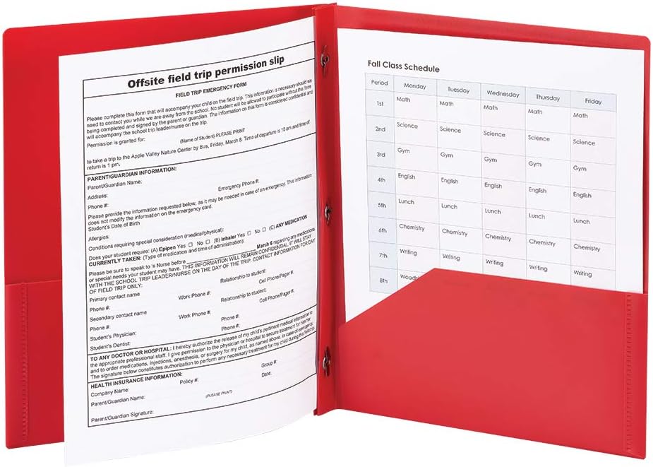 Smead Poly Two-Pocket Folder, Three-Hole Punch Prong Fasteners, Letter Size, Red, 3 Per Pack (87730) : Office Products