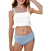Century Star Cute Swimsuits for Teen Girls Bikini 2 Pieces Adjustable Strap Bathing Suits Ruffled Swimwear 7-14 Years