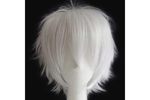 S-noilite Unisex Short White Cosplay Wig for Women Men Short Layered Pixie Wigs Heat-Safe Synthetic Hair Wig for Halloween Co
