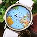Top Plaza Womens Mens Rotating Airplane World Map Watch Unisex Retro Bronze Case White PU Leather Band Quartz Watch