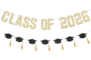 Graduation Decorations 2026, Class Of 2026 Congratulations Banner Grad Decorations, Gold Glitter Grad Banner with Tassels Con
