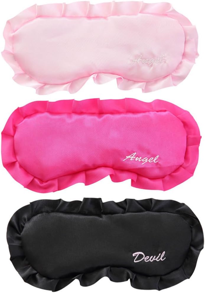 HappyDaily Beautiful and Comfortable Sleep Masks - Set of 3 (Angel and Devil - Pink/Hotpink/Black)