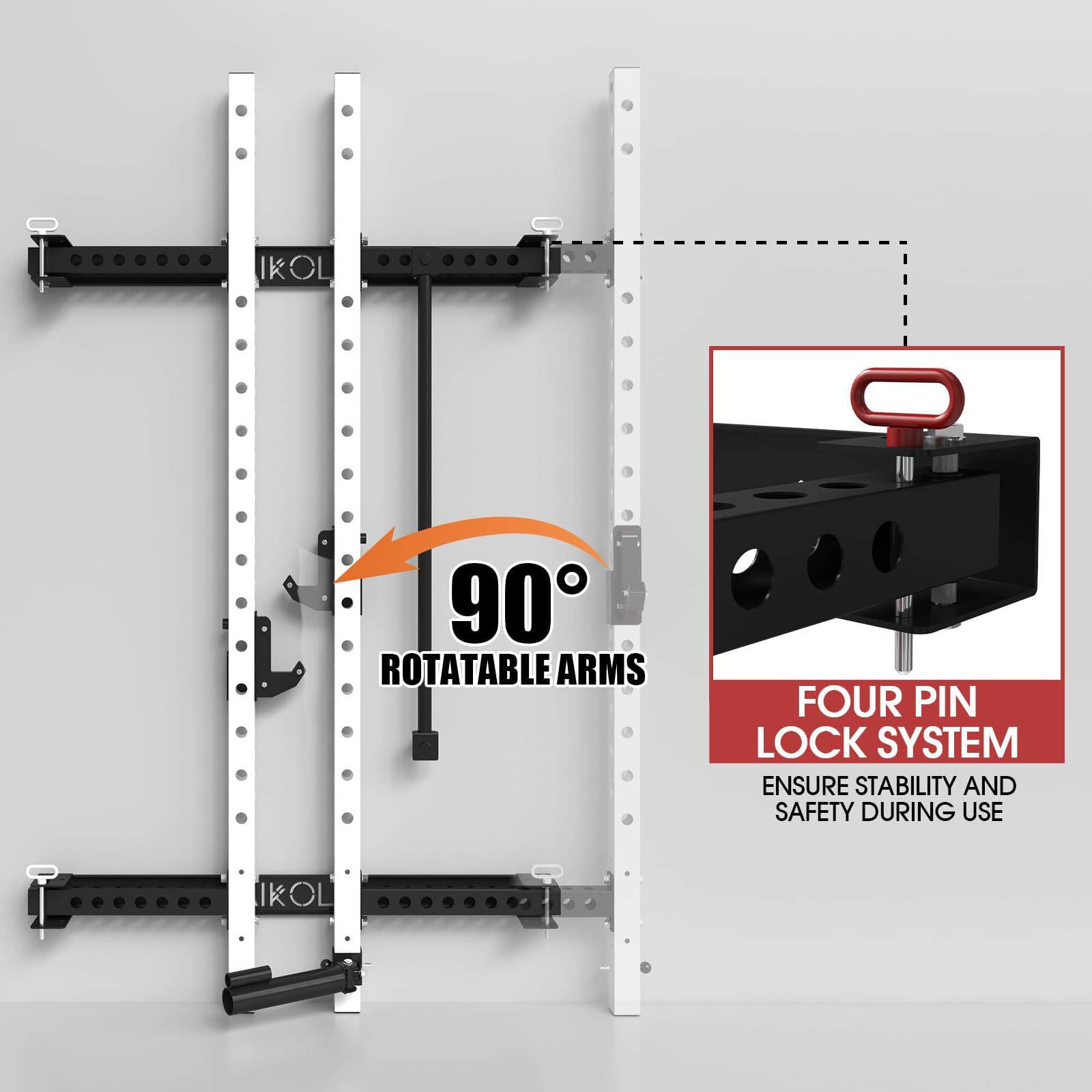 2.36" X 2.36" Folding Wall Mounted Squat Rack, 1000lbs Capacity Power Rack With Pull Up Bar, J