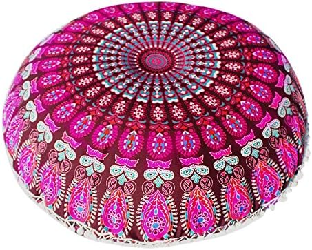Balakie Throw Pillow Case, Indian Mandala Cushion Cover Round Bohemian Sofa Home Decor Soft Comfortable Pillow Slip Gift(A,Diameter:43cm(17.0"))