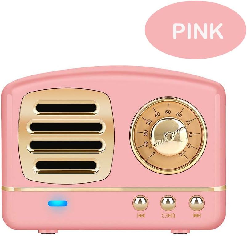 Enhanced Bass Retro Stereo Wireless Vintage Portable Speaker with TF Card Slot,USB Port,Built-inMic,forOutdoors,Beach,Home,Travel,Compatible for Android/iOS Devices(Pink)