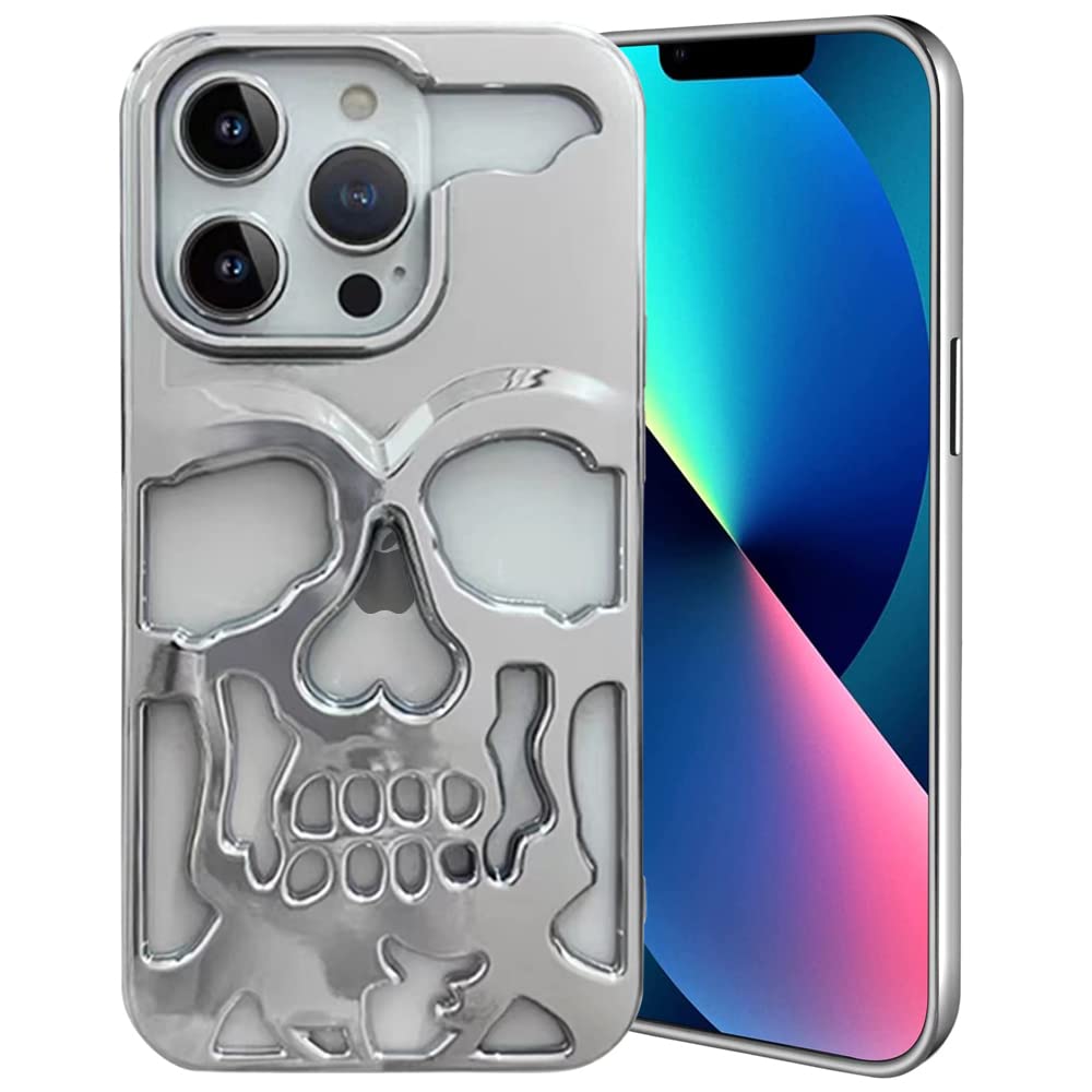 Photo 1 of Imogacla 2023 Luxury Plating Skull Phone Case - for iPhone 13 Pro Metal Hollow Soft Cases Cover, Personality Carving Phone Cover