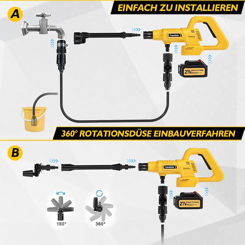 Akku Hochdruckreiniger 21V, 68 Bar, 2X 4000mAh Akkus,Gelb