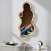 osemy Irregular Wall Mirror, Wooden Framed Wall Asymmetrical Wavy Wall Mirror for Living Room Bedroom Entryway Bathroom Moder