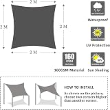 Yeahmart Sun Shade Sail Square 2x2m with Fixing Kit Cream UV 98% Block view 7