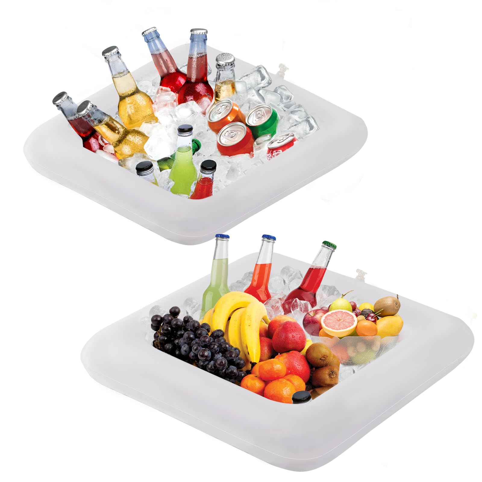 Photo 1 of ***MISSING ONE**Inflatable Serving Bar, Salad Serving Sets Bar Buffet Food Drinks Inflatable Cooler Table Pool Ice Tray Easy to Blow Up for Party,Graduation,Picnic & Camping 24Inch x 24Inch (White, 2 PCS)