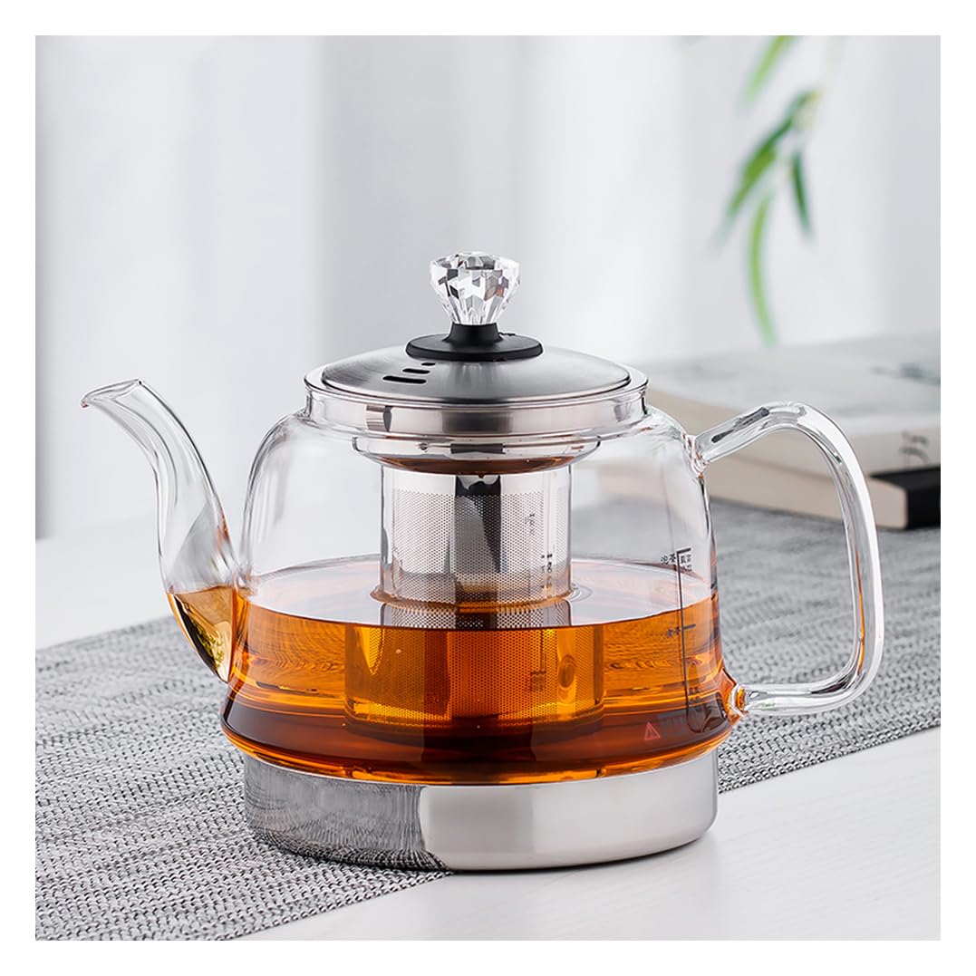 Photo 1 of **MISSING TEAPOT FILTER*** Induction Cooker Special Glass Teapot, Heat Resistant Borosilicate Glass Teapot With Stainless Steel Inner Filter for Loose Tea,tea Kettle Stovetop Clear Glass Flowe A-1.4L