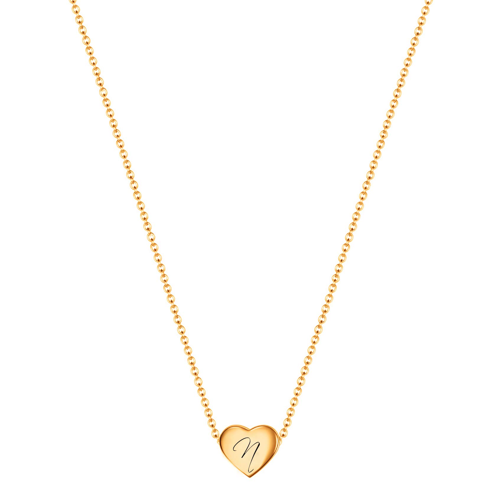 VQYSKO Necklace Ladies Heart Letter Chain-Stainless Steel Name Chains, Exquisitely Small(For Women/Girls/Mom) Birthday Gift, Valentine's Day present (Golden-N)