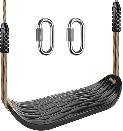 SELEWARE Plastic Swing Seat Non Slip 8ft Adjustable Rope Carabiners Black