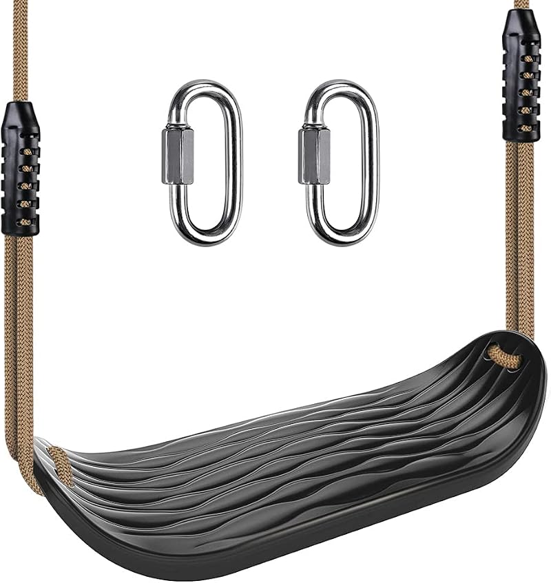 SELEWARE Plastic Swing Seat Non Slip 8ft Adjustable Rope Carabiners Black