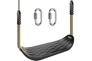 SELEWARE Plastic Swing Seat, Non Slip Tree Swing Set with Adjustable Rope and 2 Carabiners, Heavy Duty Playground Swing Set Accessories for Kid Indoor Outdoor Backyard, Black