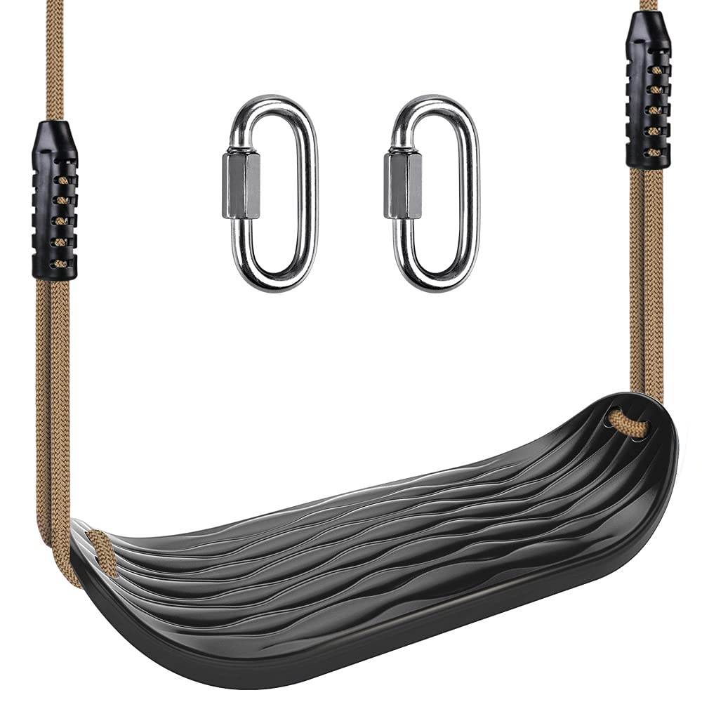 Photo 1 of SELEWARE Plastic Swing Seat, Non Slip Tree Swing Set with Adjustable Rope and 2 Carabiners, Heavy Duty Playground Swing Set Accessories for Kid Indoor Outdoor Backyard, Black