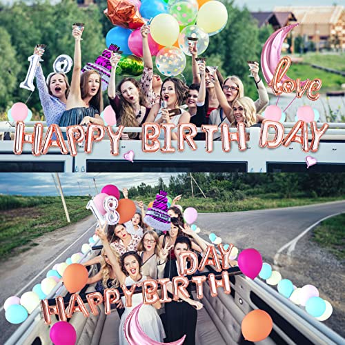 18. Geburtstag Deko Luftballons set, Happy Birthday und 28-Zoll-Roségold-Mond Luftballons Dekorationen \
