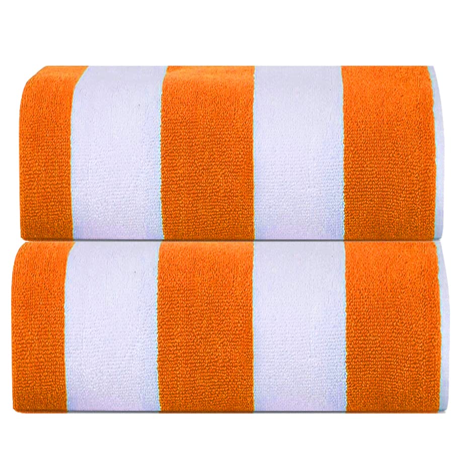 Sweet Needle Beach Towel for Adults - Pack of 2 - Orange Cabana Striped Classic - Pool Towel, Super Absorbent Large Swimming Towel, 450 GSM, 76 x 152 cm