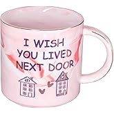 Mugpie Friendship Gifts for Women - I Wish You Lived Next Door Mug - Funny Birthday Mothers Day Christmas Gifts for Besties Women Her BFF Sisters Mom - Cute Friendship Coffee Cup Pink 11.5oz