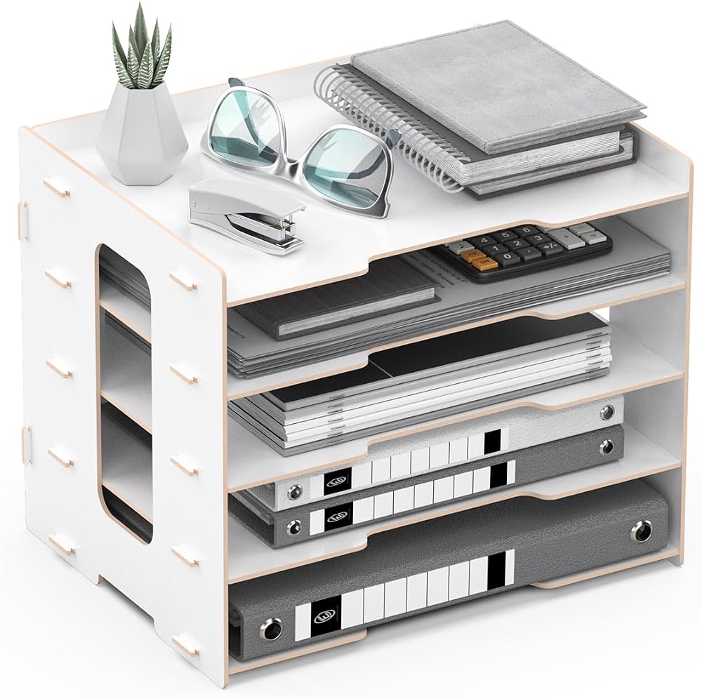 Lesfit Wooden Desk Organizer Tray 5-Tier Paper Tray White