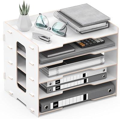 Lesfit Wooden Desk Organizer Tray 5-Tier Paper Tray White