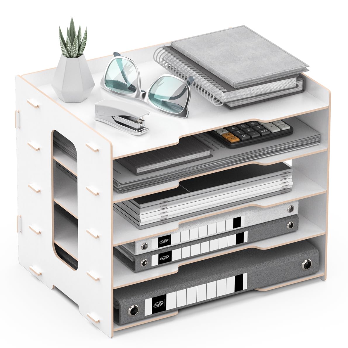 Lesfit Wooden Desk Organizer Tray, 5-tier Paper Tray, White — image 1