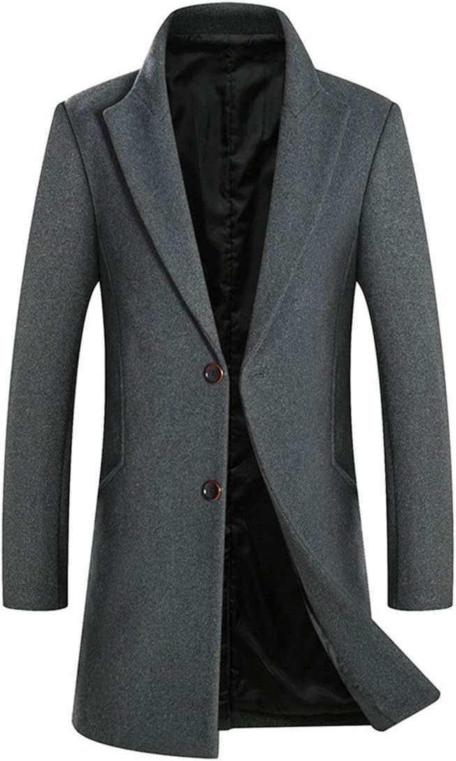 WTYT Men's Winter Wool Trench Coat Long Pea Coat with Big Pocket